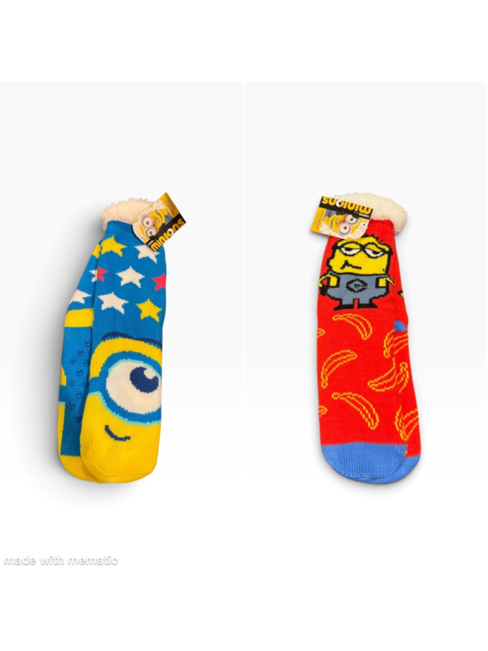 Women's 2 pr Minions Sherpa Lined Socks One Size Blue and Red
